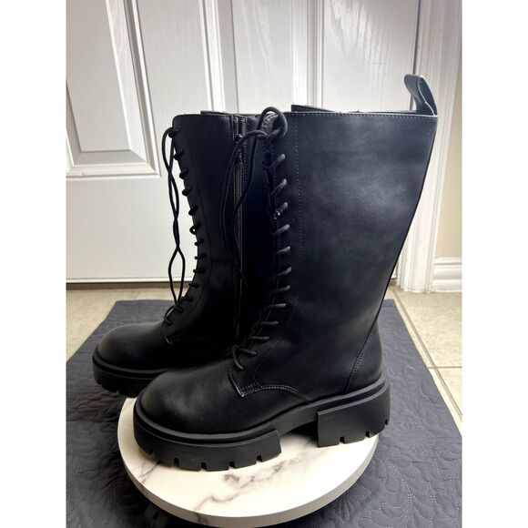 H&M Womens Chunky Lace up Leather Boots Grunge Goth Whimsygoth SZ 9: NWT/No Box - Picture 4 of 8